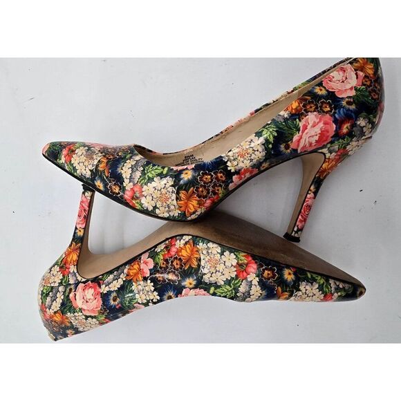 Nine West Floral High Heels Size 8.5M Man Made Material Round Toe - Picture 6 of 9